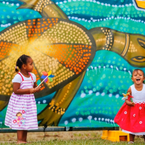 two littel girls having fun